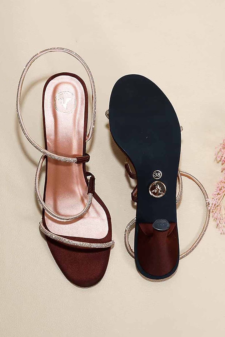 Berry Rose Brown Synthetic Leather Embellished Heels by Sana K Luxurious Footwear at Pernia's Pop Up Shop