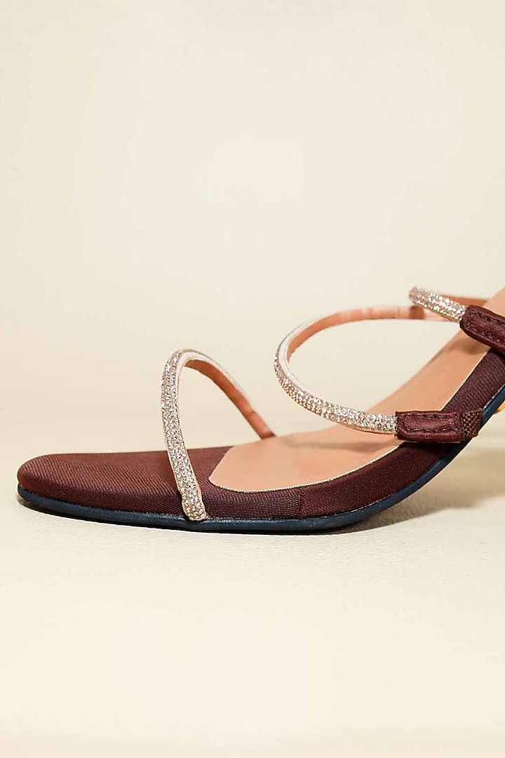 Berry Rose Brown Synthetic Leather Embellished Heels by Sana K Luxurious Footwear at Pernia's Pop Up Shop