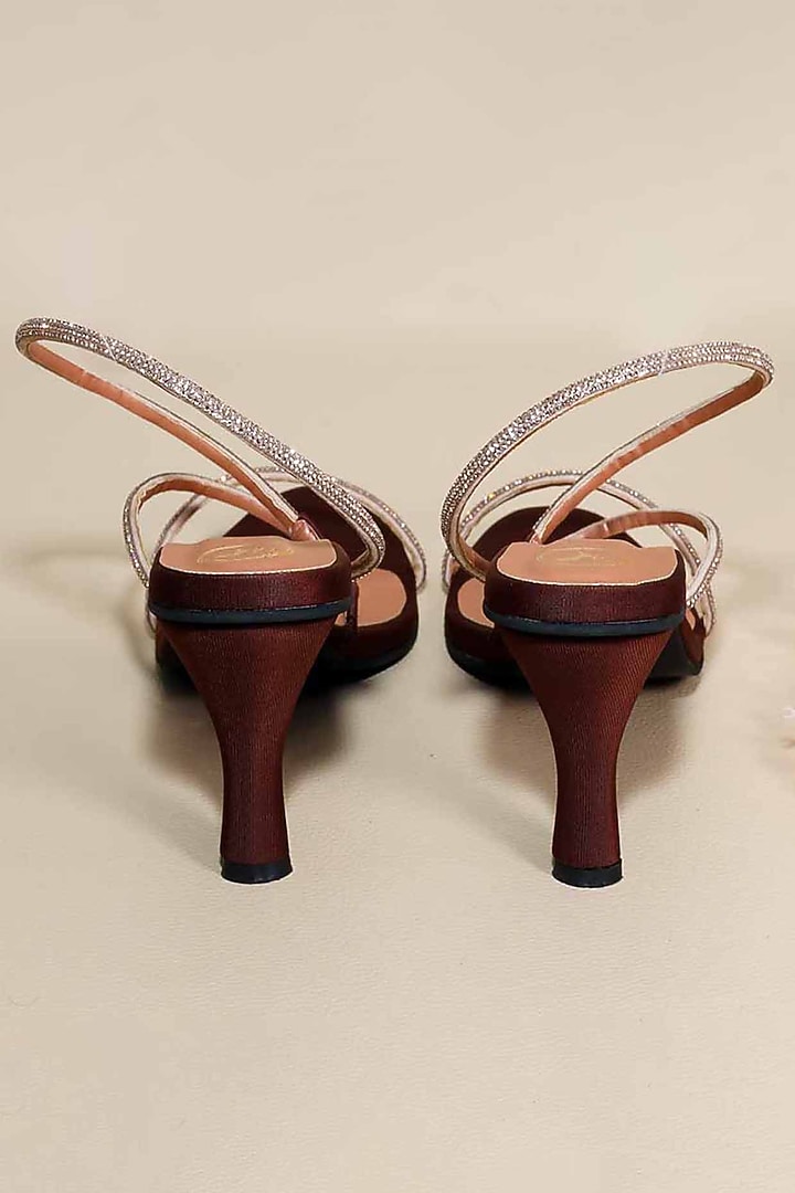 Berry Rose Brown Synthetic Leather Embellished Heels by Sana K Luxurious Footwear at Pernia's Pop Up Shop