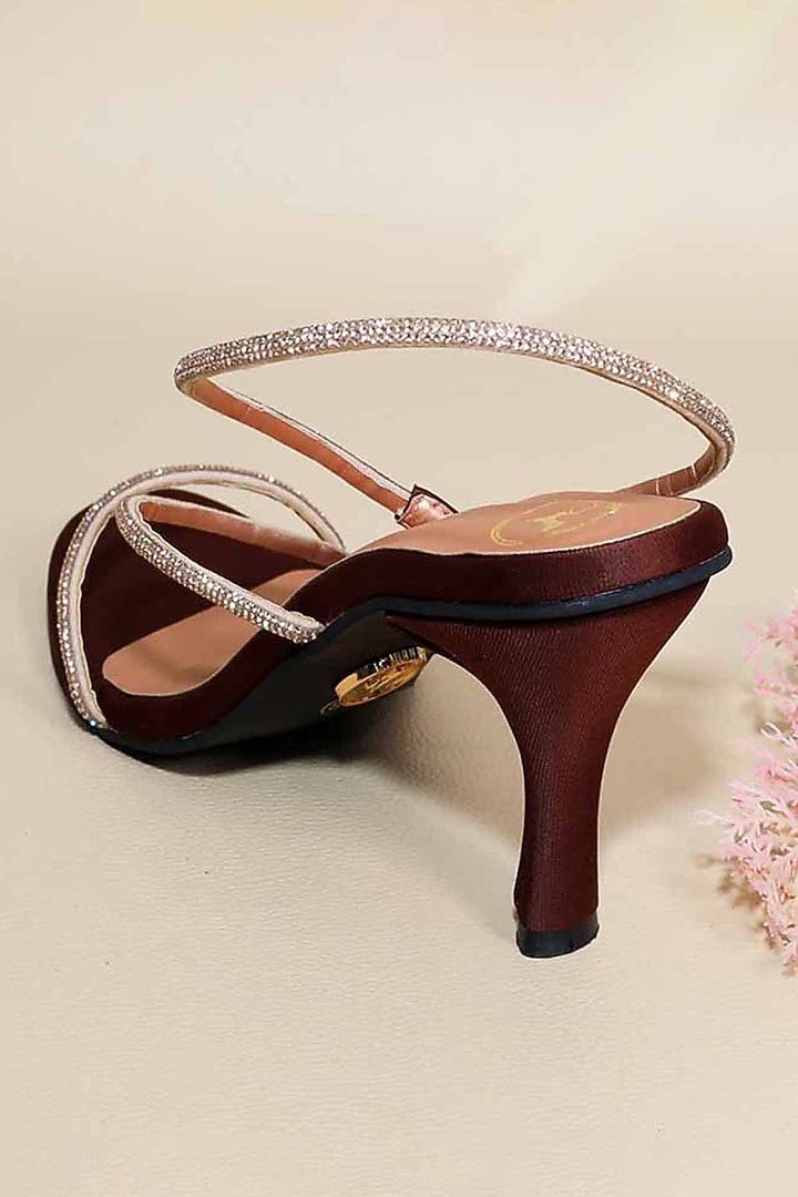 Berry Rose Brown Synthetic Leather Embellished Heels by Sana K Luxurious Footwear at Pernia's Pop Up Shop