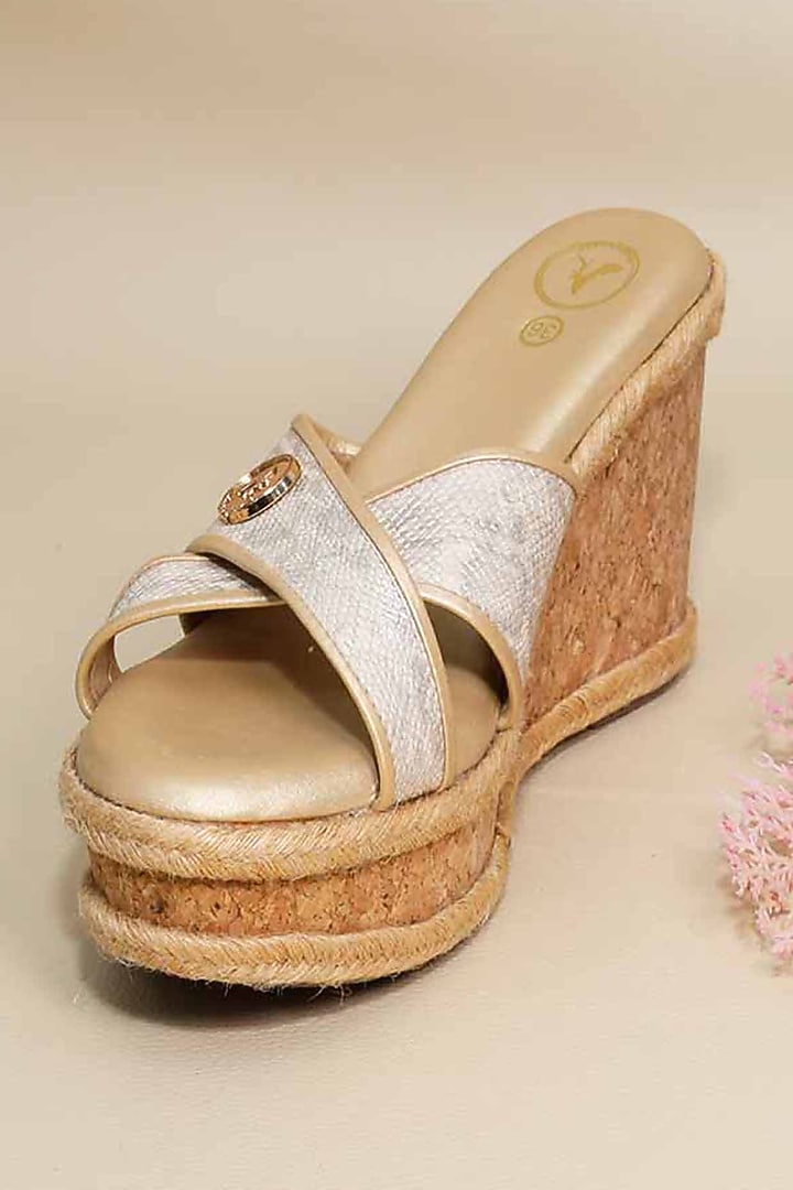 Beige Synthetic Leather Wedges by Sana K Luxurious Footwear at Pernia's Pop Up Shop