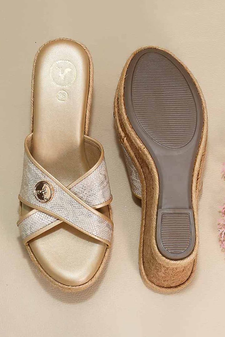 Beige Synthetic Leather Wedges by Sana K Luxurious Footwear at Pernia's Pop Up Shop