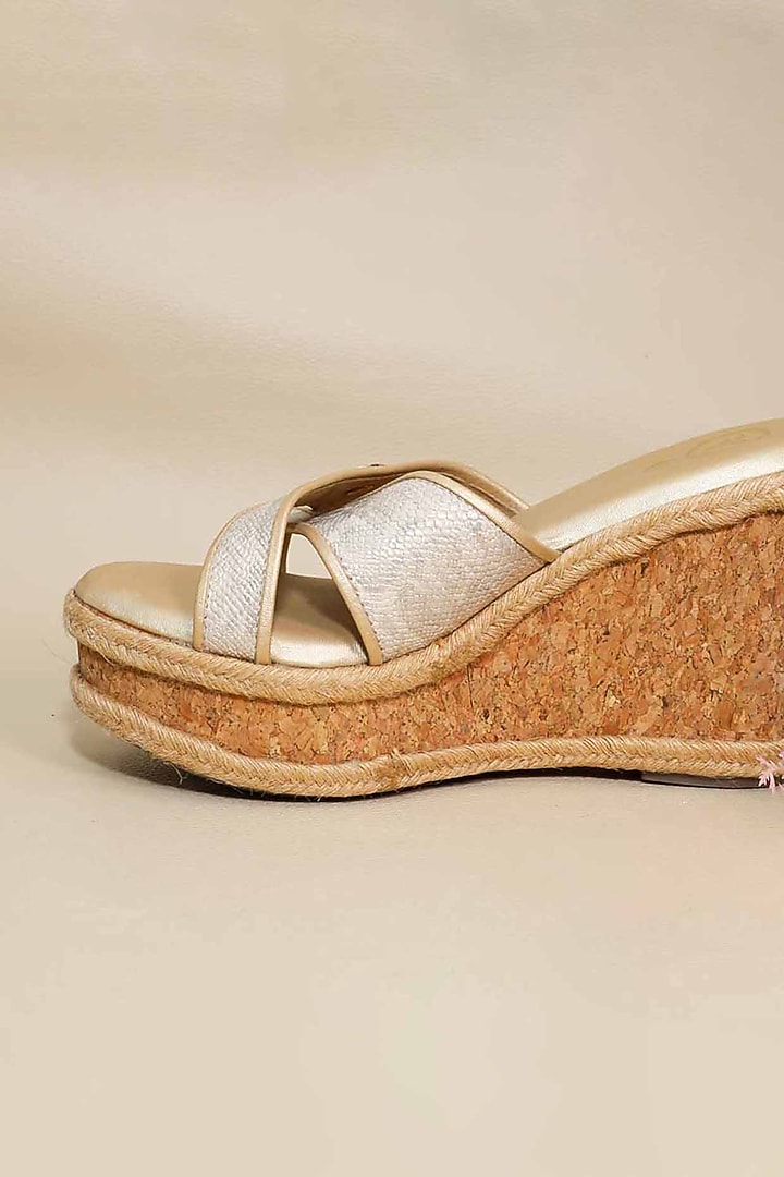 Beige Synthetic Leather Wedges by Sana K Luxurious Footwear at Pernia's Pop Up Shop