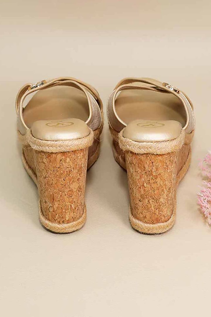 Beige Synthetic Leather Wedges by Sana K Luxurious Footwear at Pernia's Pop Up Shop