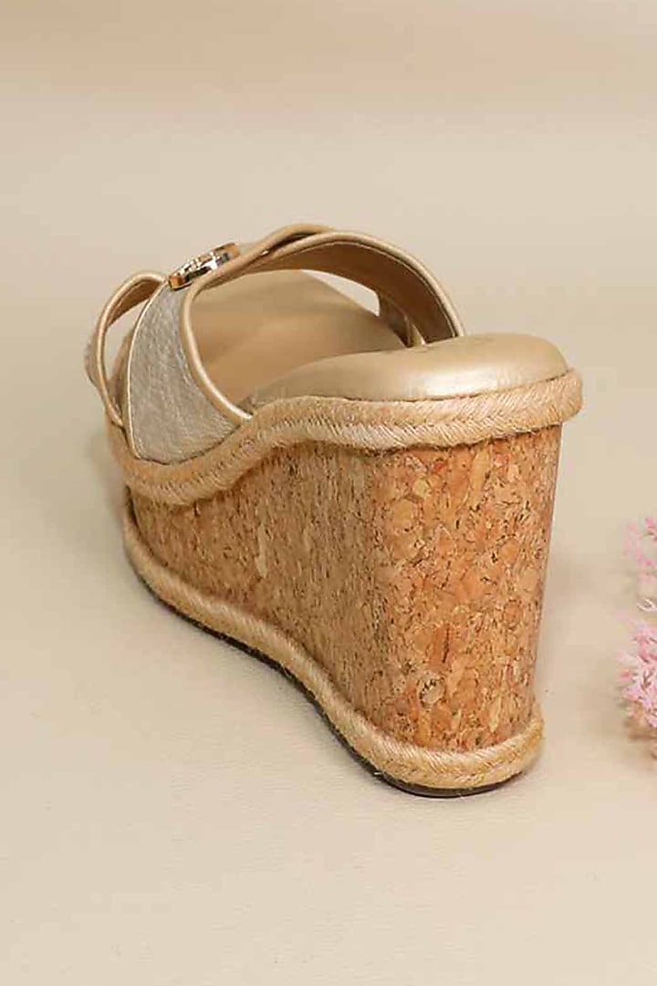Beige Synthetic Leather Wedges by Sana K Luxurious Footwear at Pernia's Pop Up Shop
