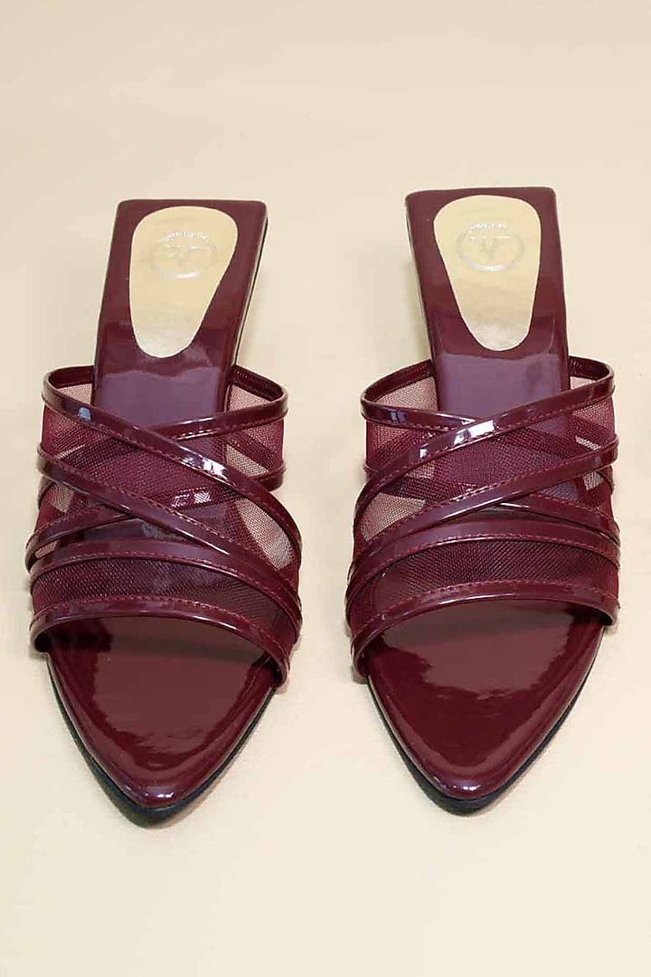 Burgundy Synthetic Patent Leather Heels by Sana K Luxurious Footwear at Pernia's Pop Up Shop