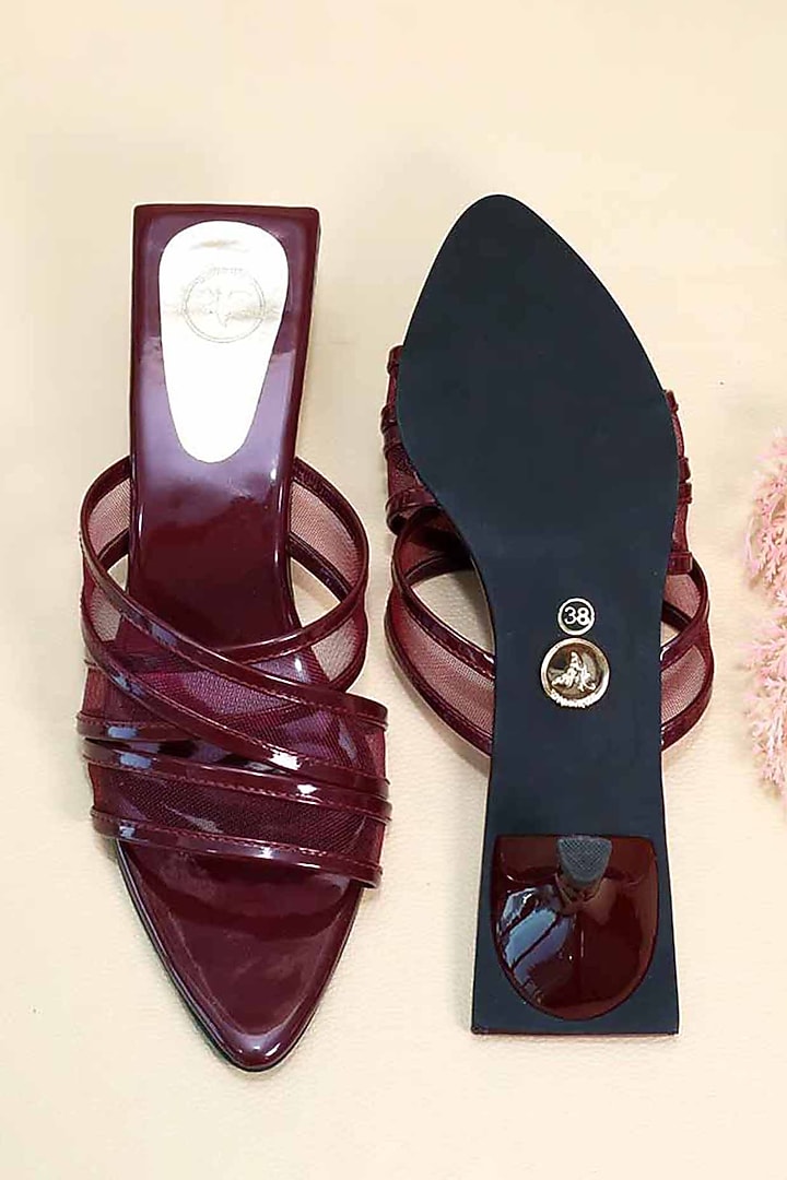 Burgundy Synthetic Patent Leather Heels by Sana K Luxurious Footwear at Pernia's Pop Up Shop