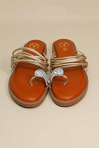 Gold Synthetic Leather Flats by Sana K Luxurious Footwear