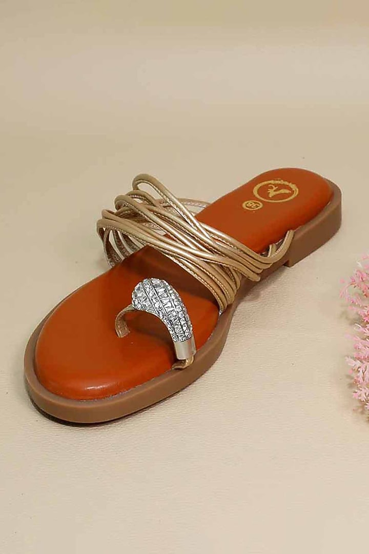 Gold Synthetic Leather Flats by Sana K Luxurious Footwear at Pernia's Pop Up Shop
