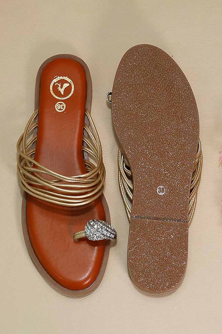 Gold Synthetic Leather Flats by Sana K Luxurious Footwear at Pernia's Pop Up Shop