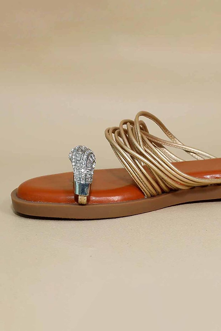 Gold Synthetic Leather Flats by Sana K Luxurious Footwear at Pernia's Pop Up Shop