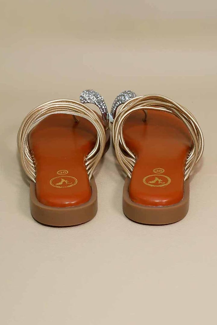 Gold Synthetic Leather Flats by Sana K Luxurious Footwear at Pernia's Pop Up Shop