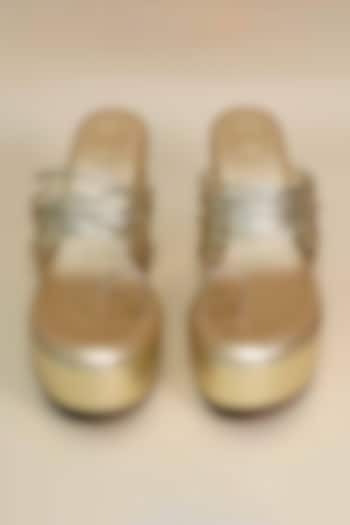Gold Synthetic Leather Wedges by Sana K Luxurious Footwear at Pernia's Pop Up Shop