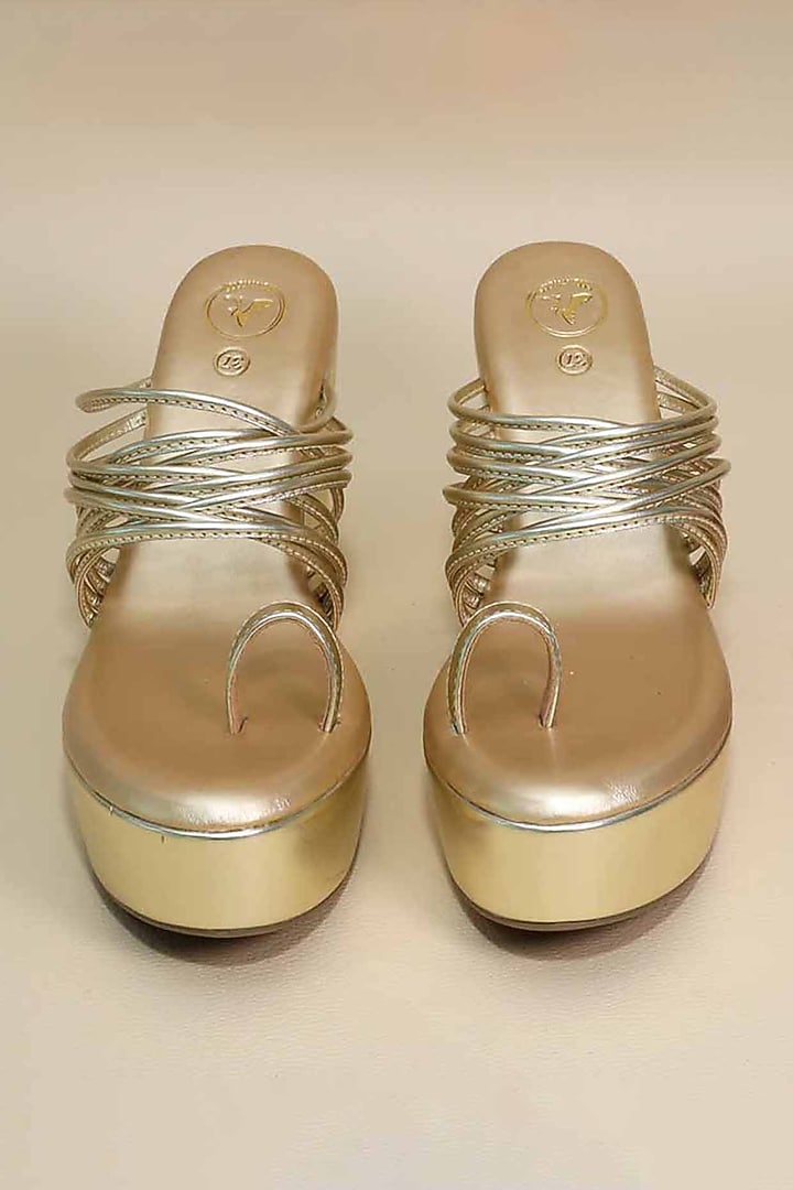 Gold Synthetic Leather Wedges by Sana K Luxurious Footwear at Pernia's Pop Up Shop