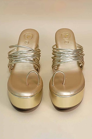 Gold Synthetic Leather Wedges by Sana K Luxurious Footwear