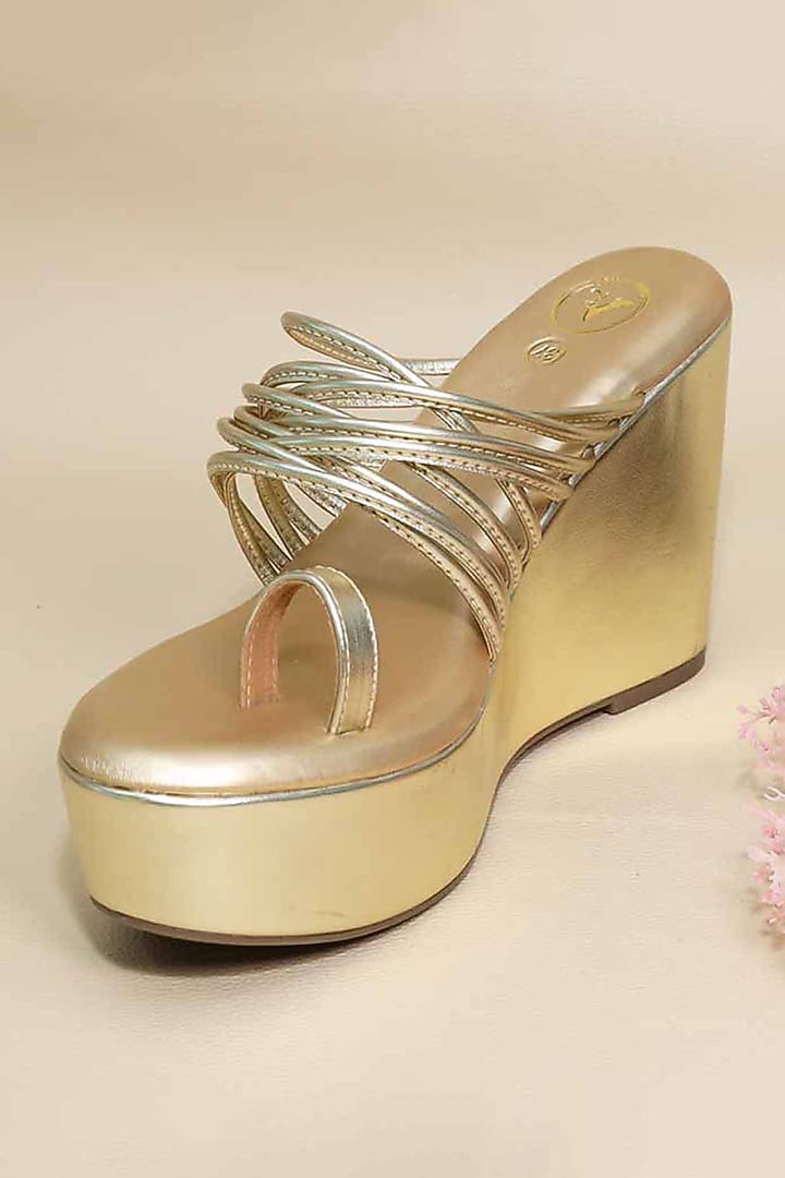 Gold Synthetic Leather Wedges by Sana K Luxurious Footwear at Pernia's Pop Up Shop
