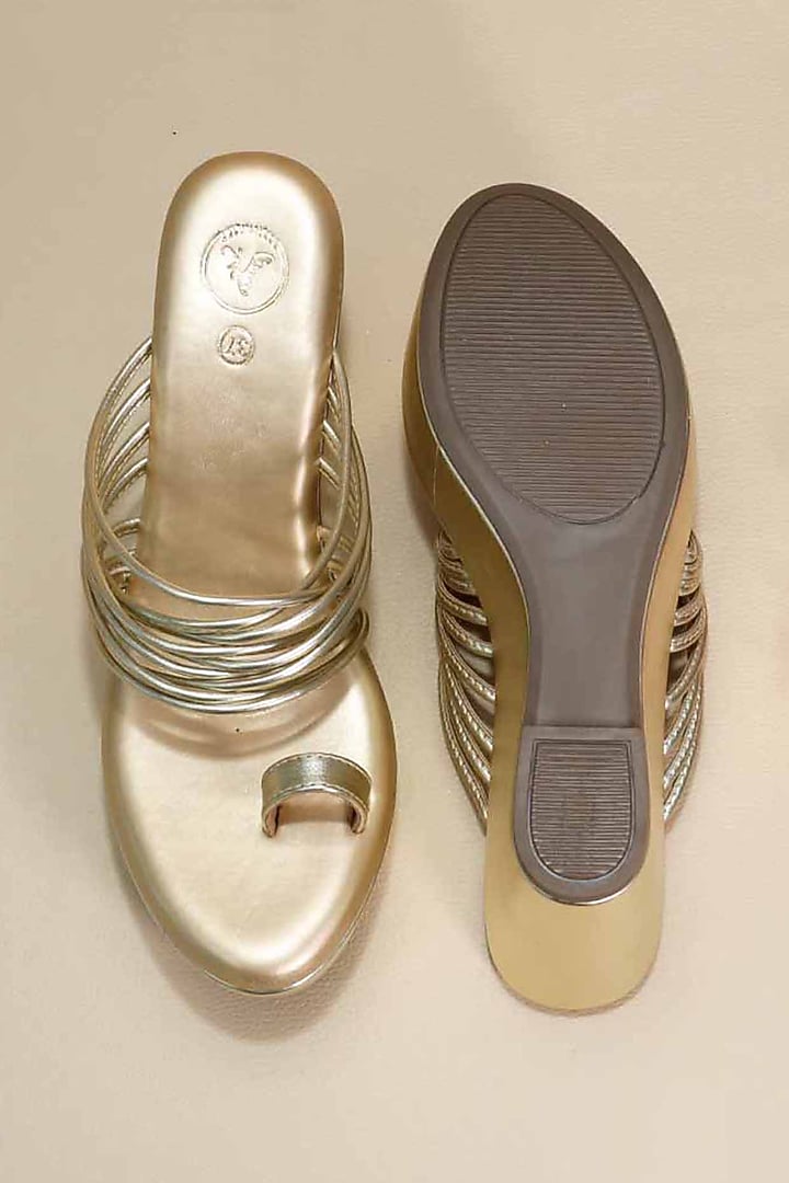 Gold Synthetic Leather Wedges by Sana K Luxurious Footwear at Pernia's Pop Up Shop