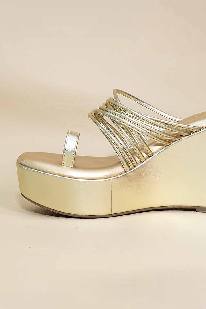 Gold Synthetic Leather Wedges by Sana K Luxurious Footwear at Pernia's Pop Up Shop