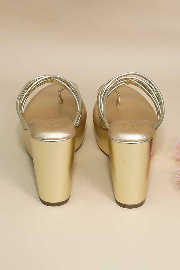 Gold Synthetic Leather Wedges by Sana K Luxurious Footwear at Pernia's Pop Up Shop