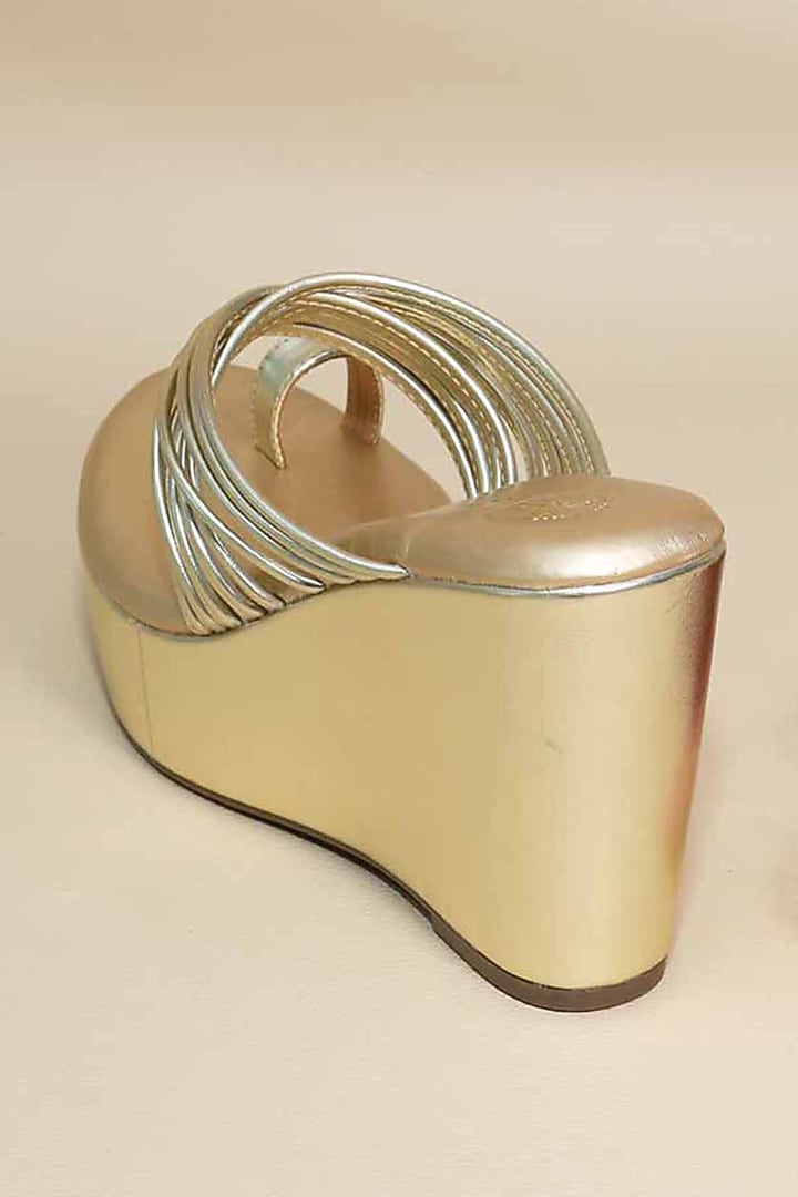 Gold Synthetic Leather Wedges by Sana K Luxurious Footwear at Pernia's Pop Up Shop