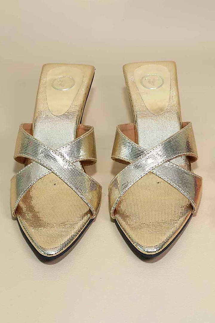 Gold Synthetic Leather Heels by Sana K Luxurious Footwear at Pernia's Pop Up Shop