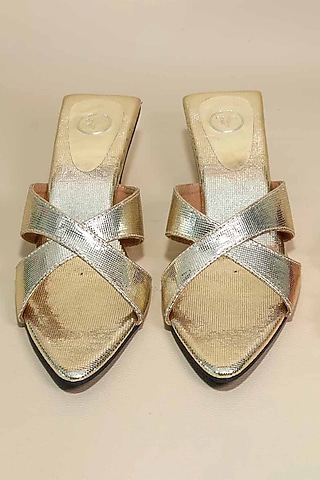 Gold Synthetic Leather Heels by Sana K Luxurious Footwear