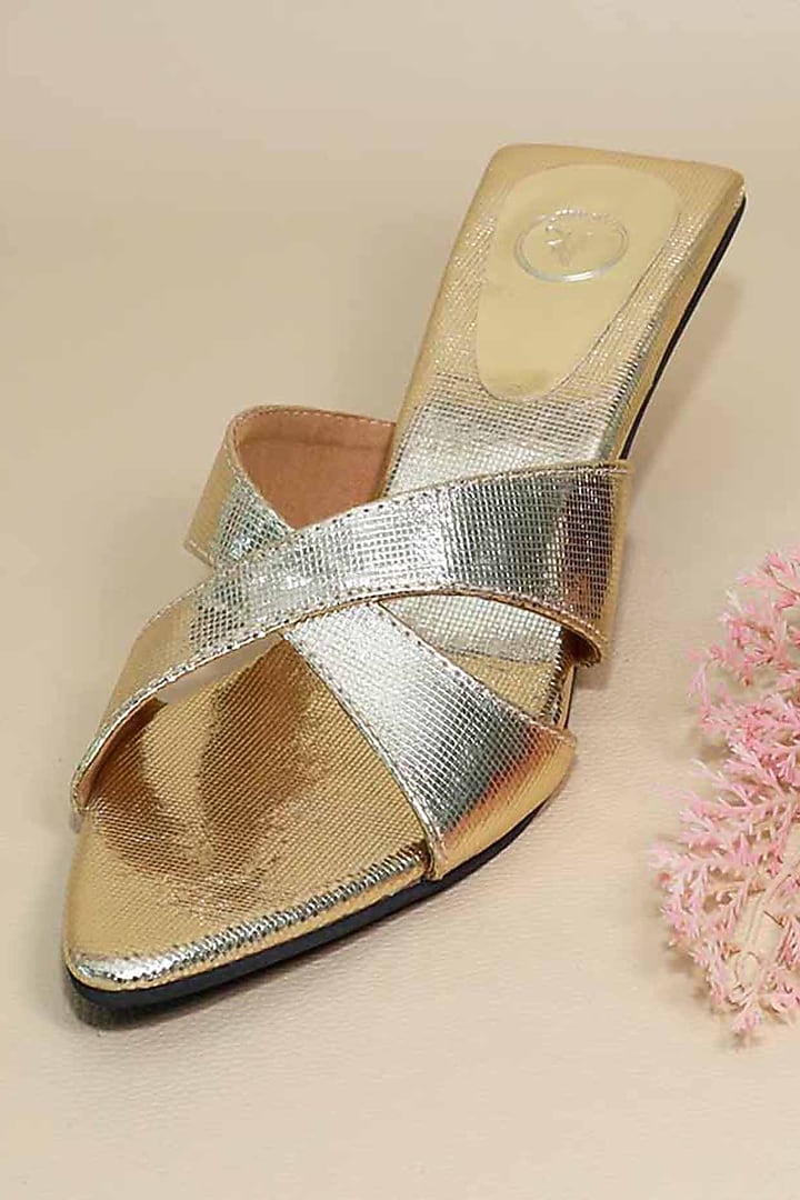 Gold Synthetic Leather Heels by Sana K Luxurious Footwear at Pernia's Pop Up Shop