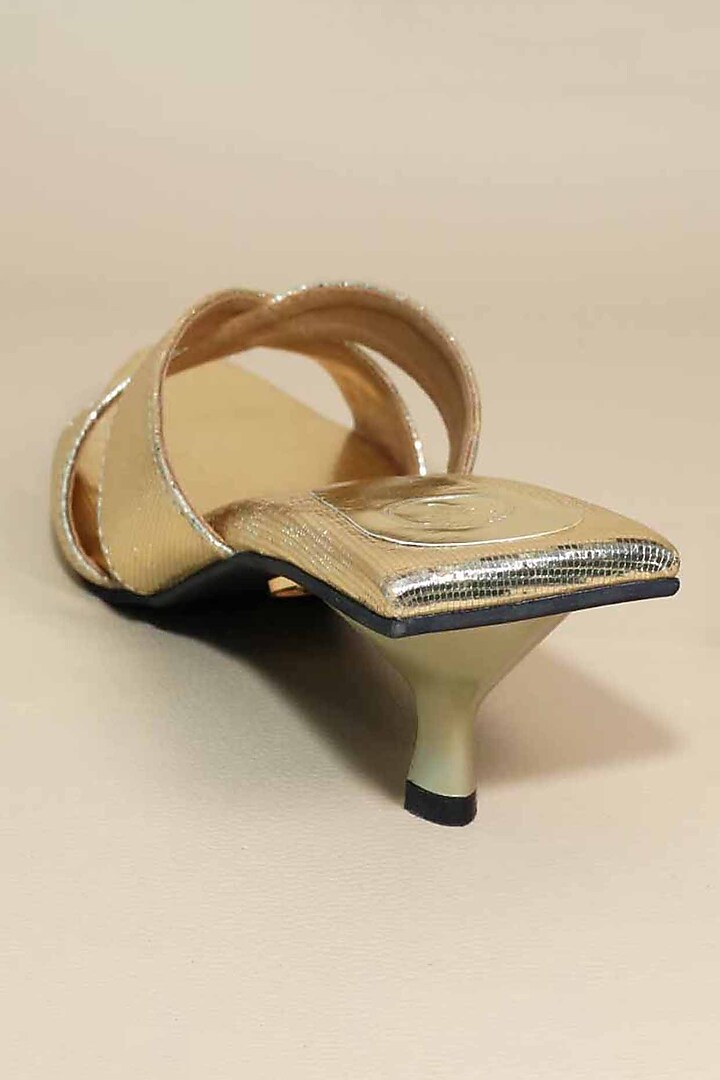 Gold Synthetic Leather Heels by Sana K Luxurious Footwear at Pernia's Pop Up Shop