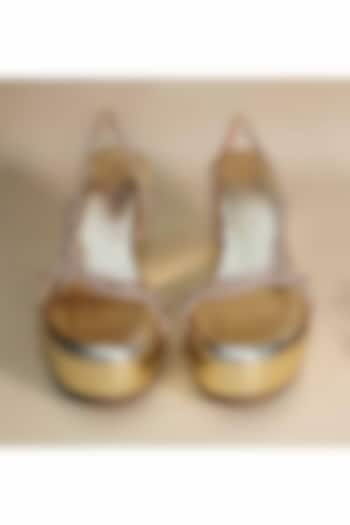 Gold Synthetic Leather Embellished Wedges by Sana K Luxurious Footwear at Pernia's Pop Up Shop
