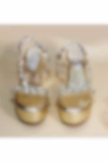 Silver Synthetic Leather Embellished Wedges by Sana K Luxurious Footwear at Pernia's Pop Up Shop