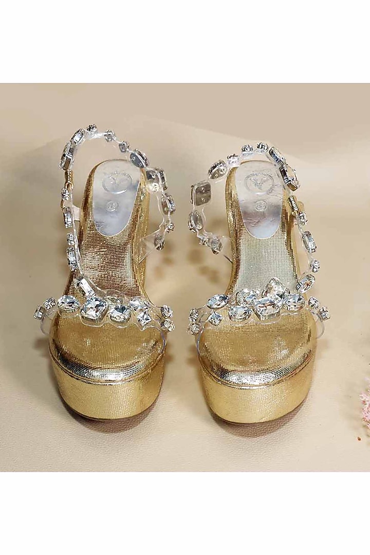 Silver Synthetic Leather Embellished Wedges by Sana K Luxurious Footwear at Pernia's Pop Up Shop