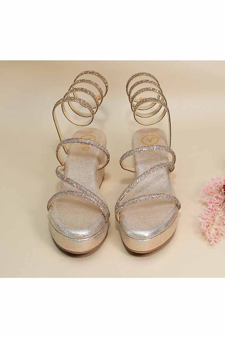 Gold-Toned Synthetic Leather Wedges by Sana K Luxurious Footwear at Pernia's Pop Up Shop