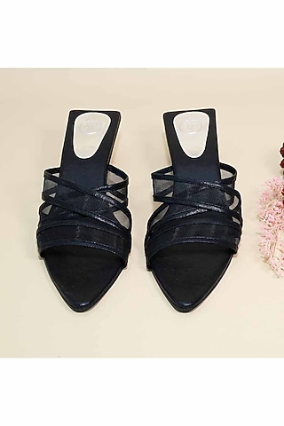 Black Synthetic Leather Heels by Sana K Luxurious Footwear