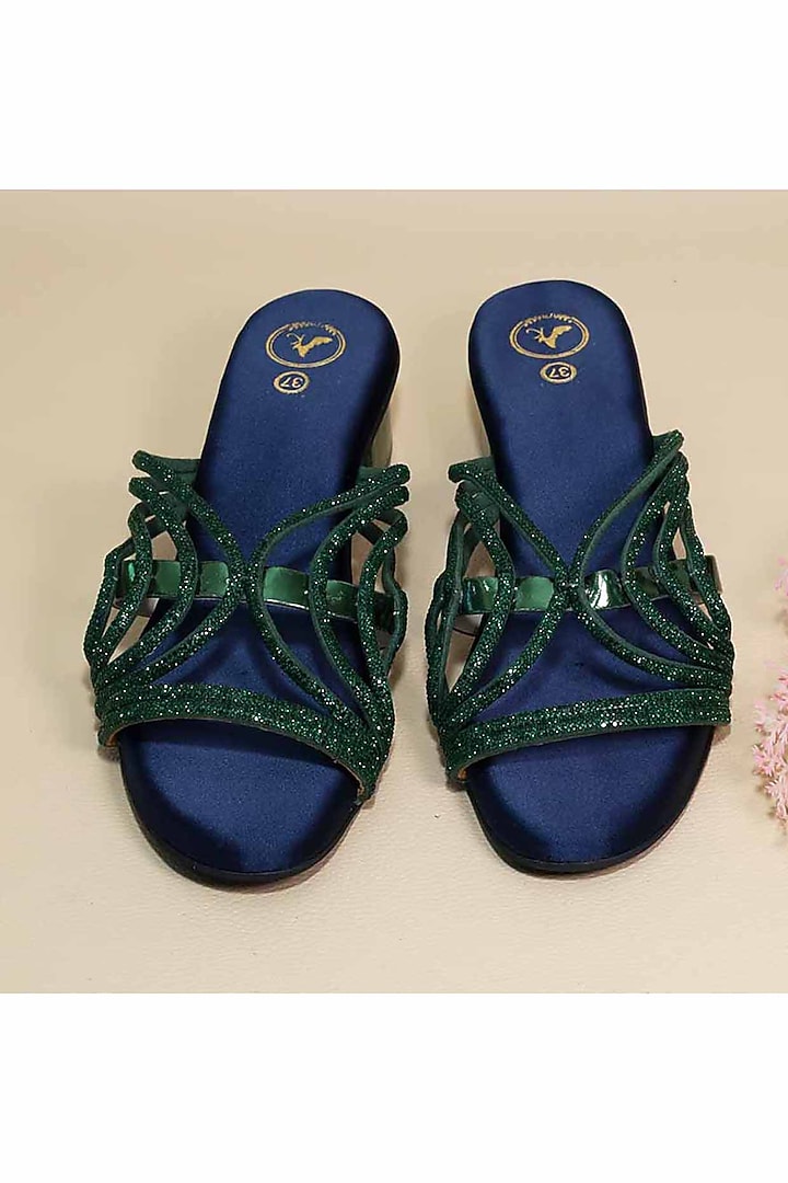 Green Synthetic Leather Heels by Sana K Luxurious Footwear at Pernia's Pop Up Shop