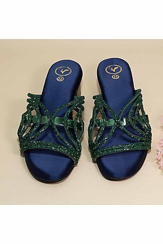 Green Synthetic Leather Heels by Sana K Luxurious Footwear