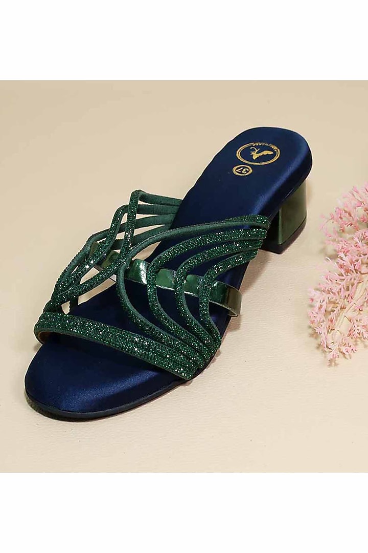 Green Synthetic Leather Heels by Sana K Luxurious Footwear at Pernia's Pop Up Shop