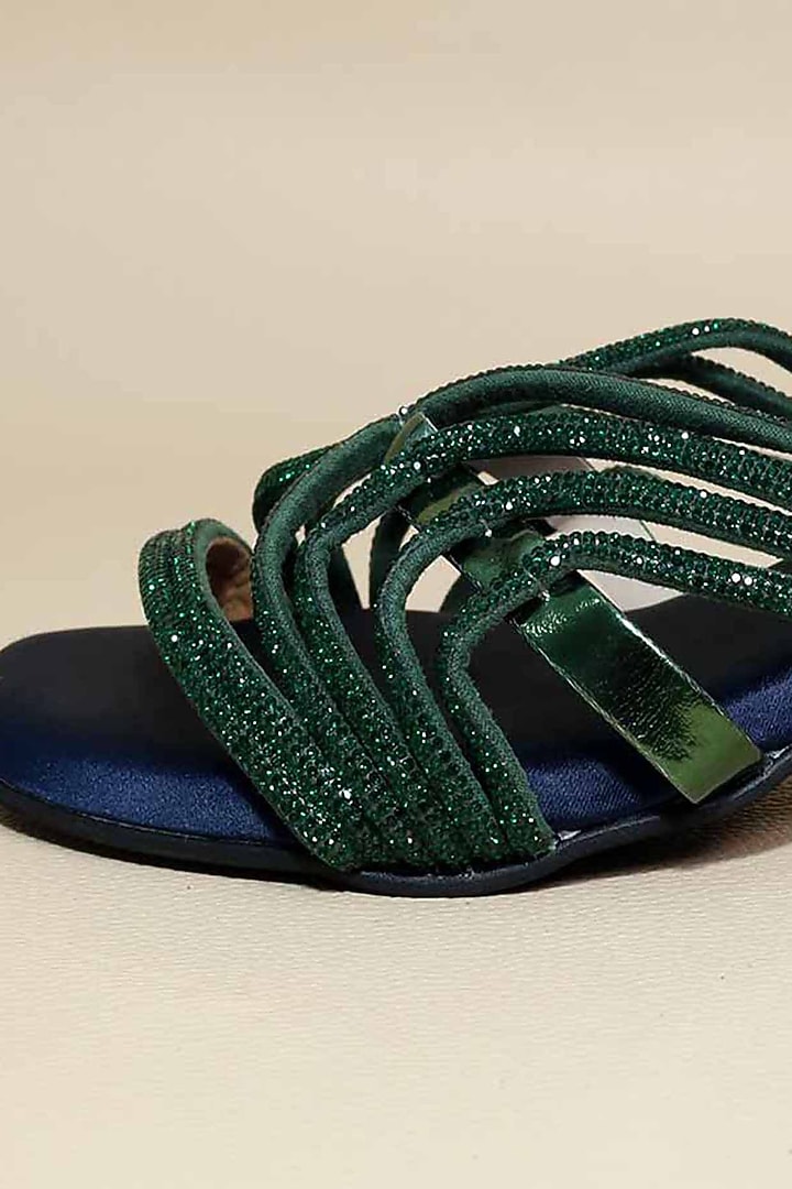 Green Synthetic Leather Heels by Sana K Luxurious Footwear at Pernia's Pop Up Shop
