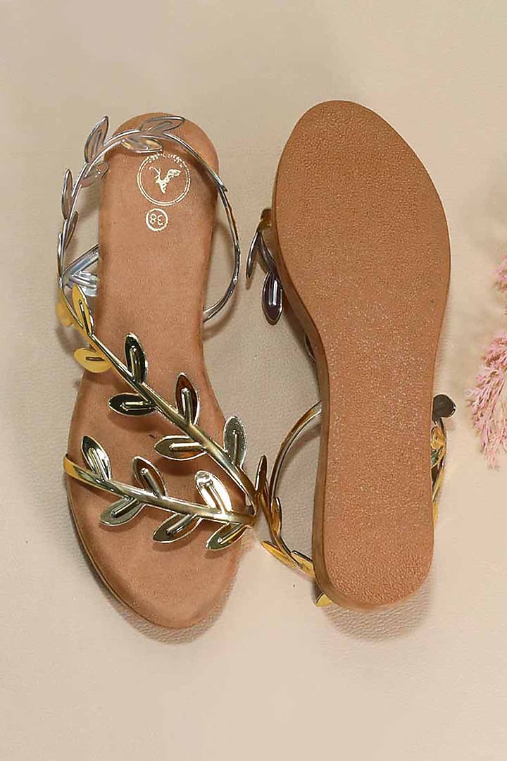 Gold Synthetic Leather Metallic Leafy Wedges by Sana K Luxurious Footwear at Pernia's Pop Up Shop