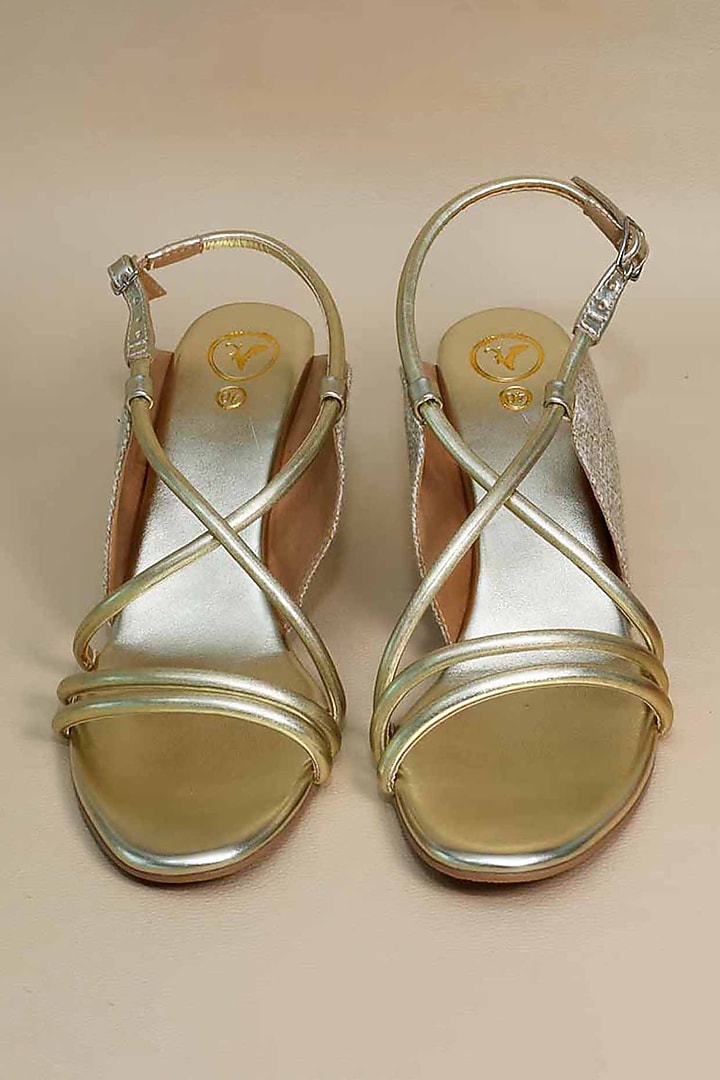 Gold Synthetic Leather Metallic String Wedges by Sana K Luxurious Footwear at Pernia's Pop Up Shop