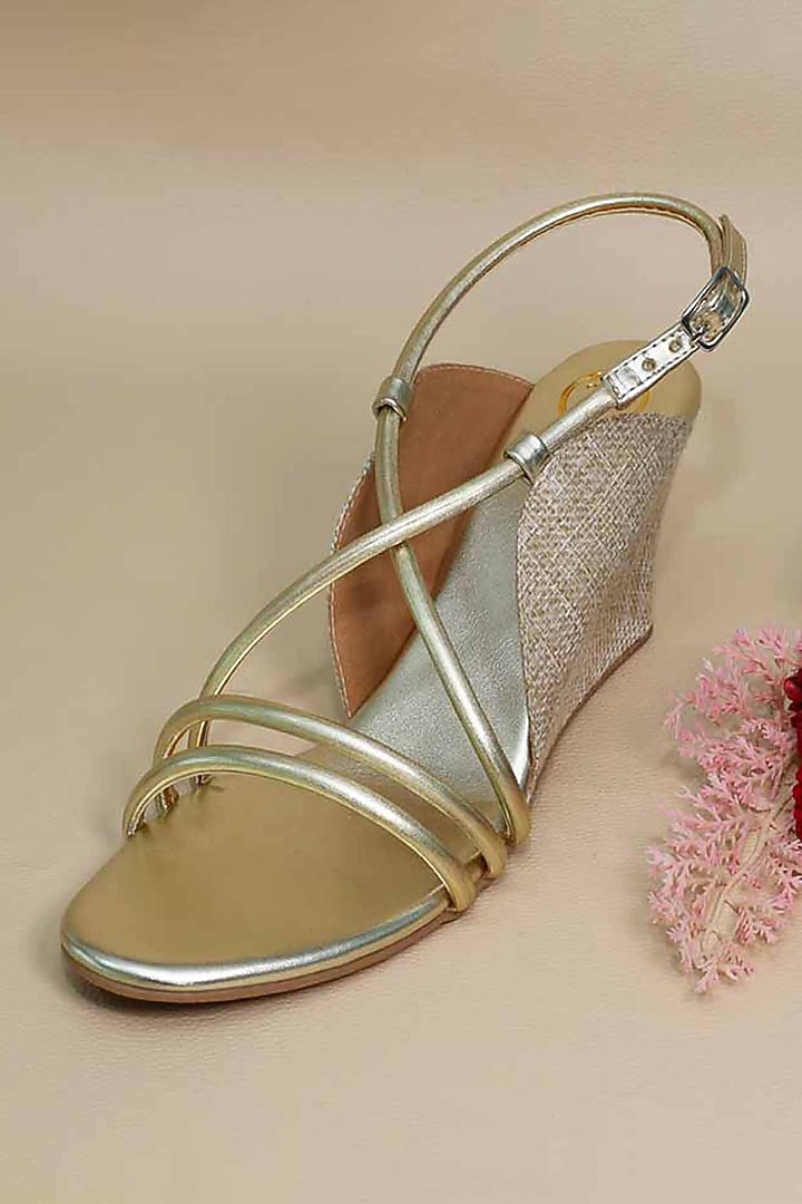 Gold Synthetic Leather Metallic String Wedges by Sana K Luxurious Footwear at Pernia's Pop Up Shop