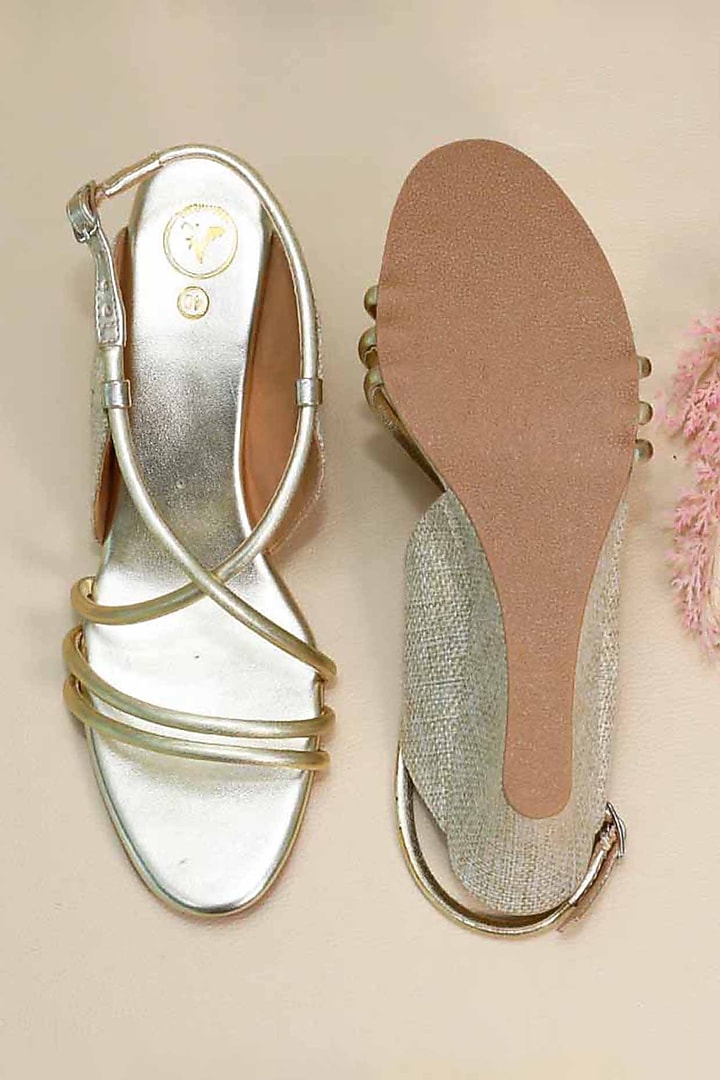 Gold Synthetic Leather Metallic String Wedges by Sana K Luxurious Footwear at Pernia's Pop Up Shop