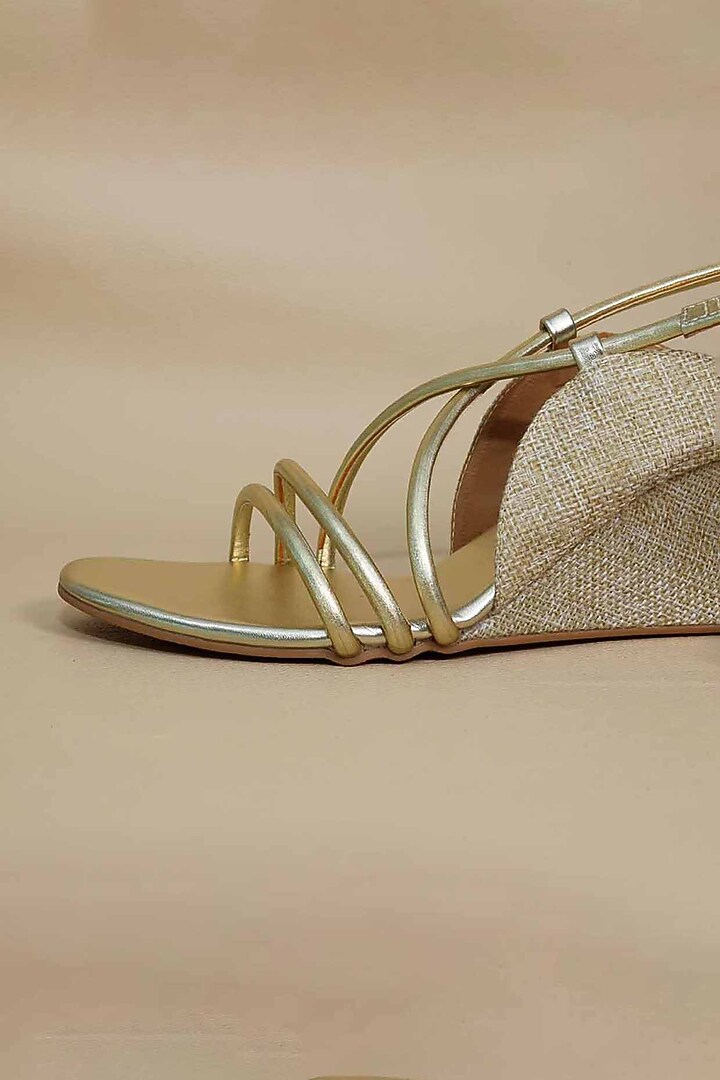 Gold Synthetic Leather Metallic String Wedges by Sana K Luxurious Footwear at Pernia's Pop Up Shop
