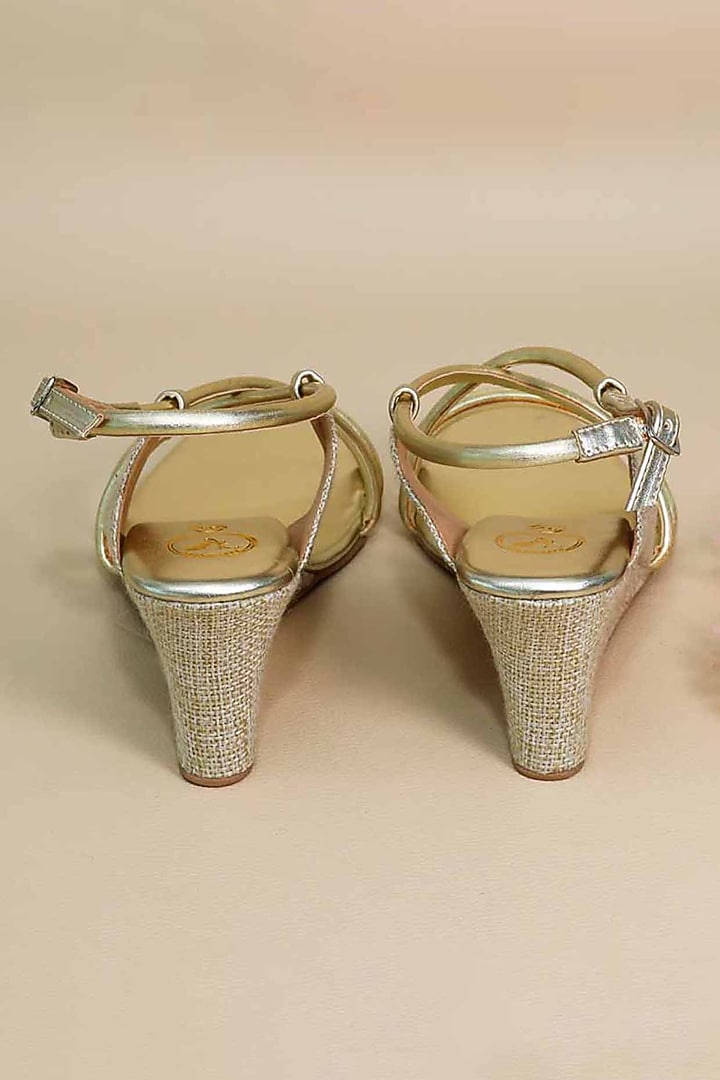 Gold Synthetic Leather Metallic String Wedges by Sana K Luxurious Footwear at Pernia's Pop Up Shop