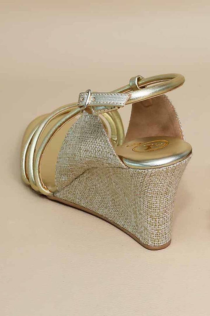 Gold Synthetic Leather Metallic String Wedges by Sana K Luxurious Footwear at Pernia's Pop Up Shop