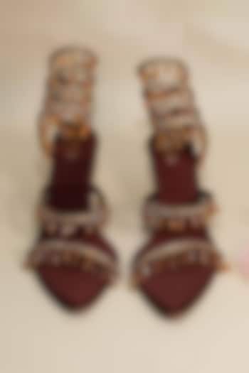 Brown Synthetic Leather Embellished Heels by Sana K Luxurious Footwear at Pernia's Pop Up Shop