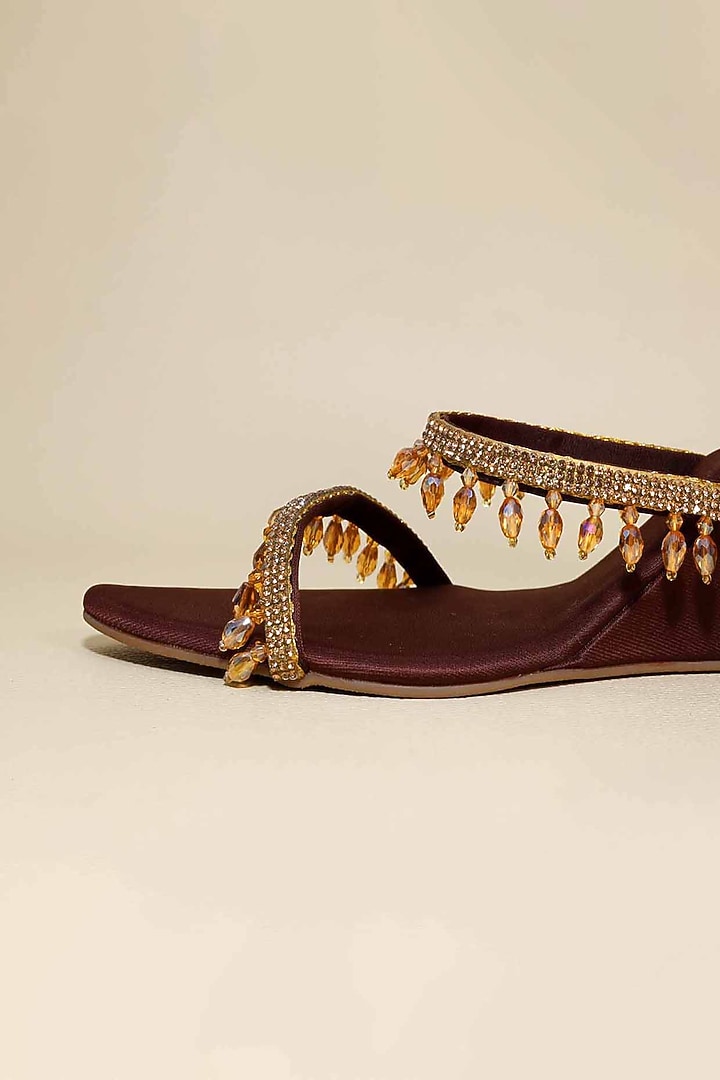 Brown Synthetic Leather Embellished Heels by Sana K Luxurious Footwear at Pernia's Pop Up Shop
