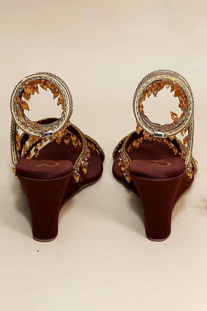 Brown Synthetic Leather Embellished Heels by Sana K Luxurious Footwear at Pernia's Pop Up Shop