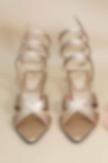 Beige Synthetic Leather Kitten Heels by Sana K Luxurious Footwear at Pernia's Pop Up Shop