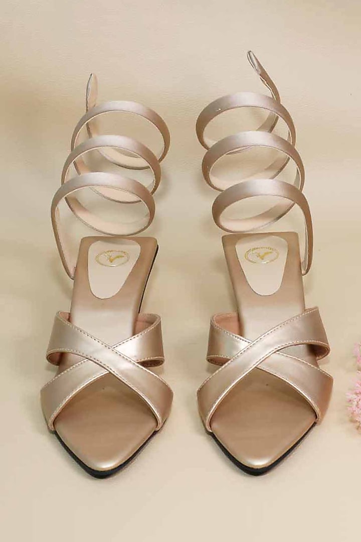 Beige Synthetic Leather Kitten Heels by Sana K Luxurious Footwear at Pernia's Pop Up Shop