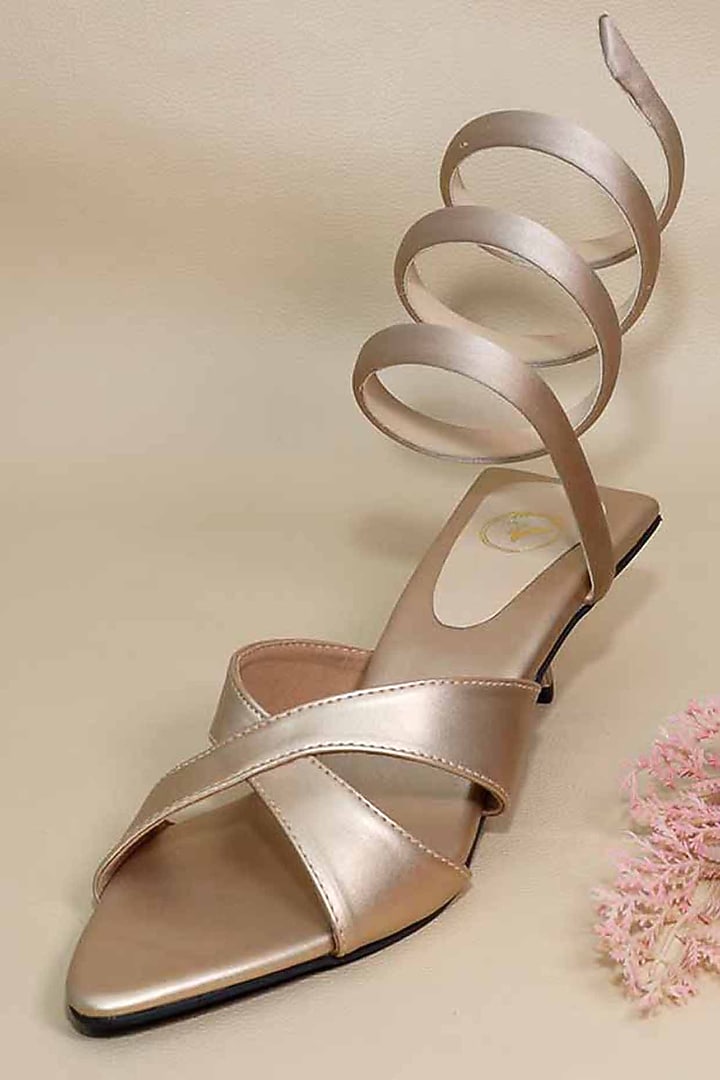 Beige Synthetic Leather Kitten Heels by Sana K Luxurious Footwear at Pernia's Pop Up Shop